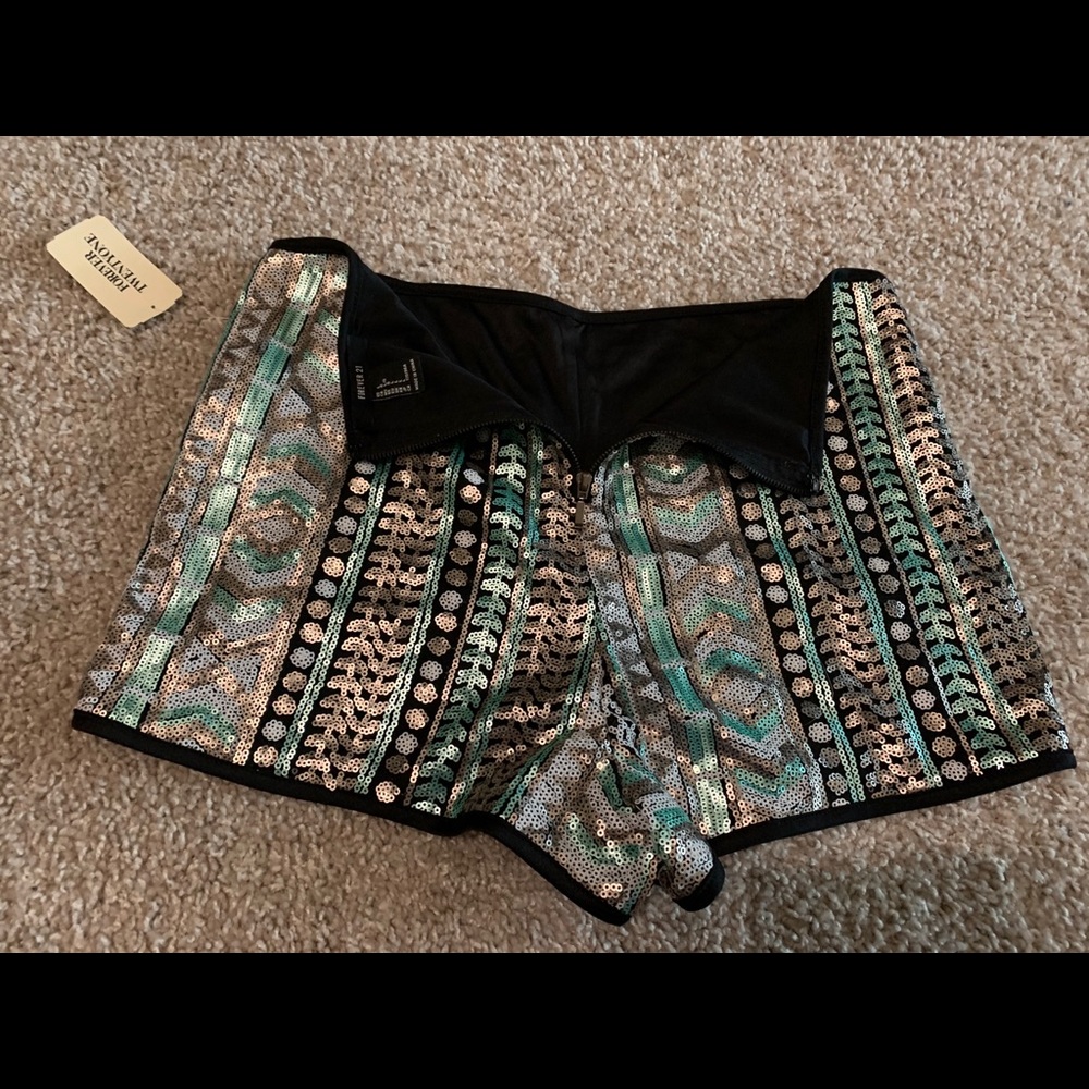 Forever 21 blue silver and black sequin shorts - Picture 6 of 6